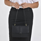 Solid Colour Shoulder Bag with Magnetic Lock - Black