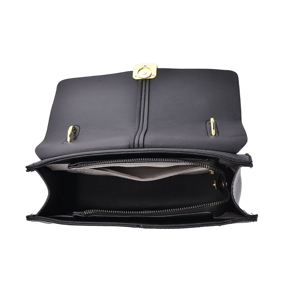 Solid Colour Shoulder Bag with Magnetic Lock - Black