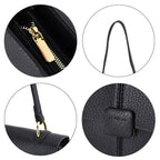 Solid Colour Shoulder Bag with Magnetic Lock - Black