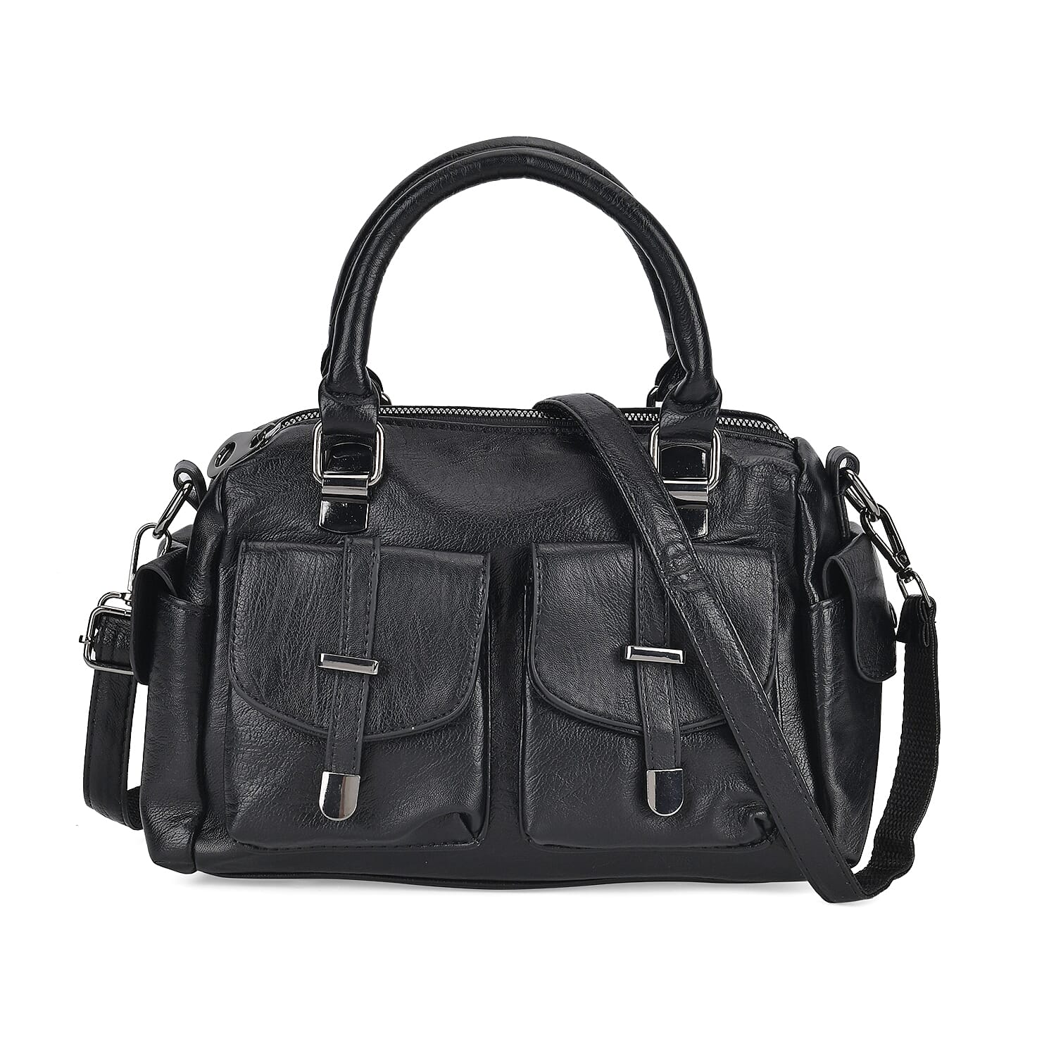 PU Patterned Crossbody Bag (Size 28x14x16 cm) - Black & Black