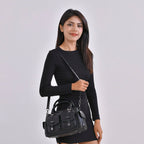 PU Patterned Crossbody Bag (Size 28x14x16 cm) - Black & Black
