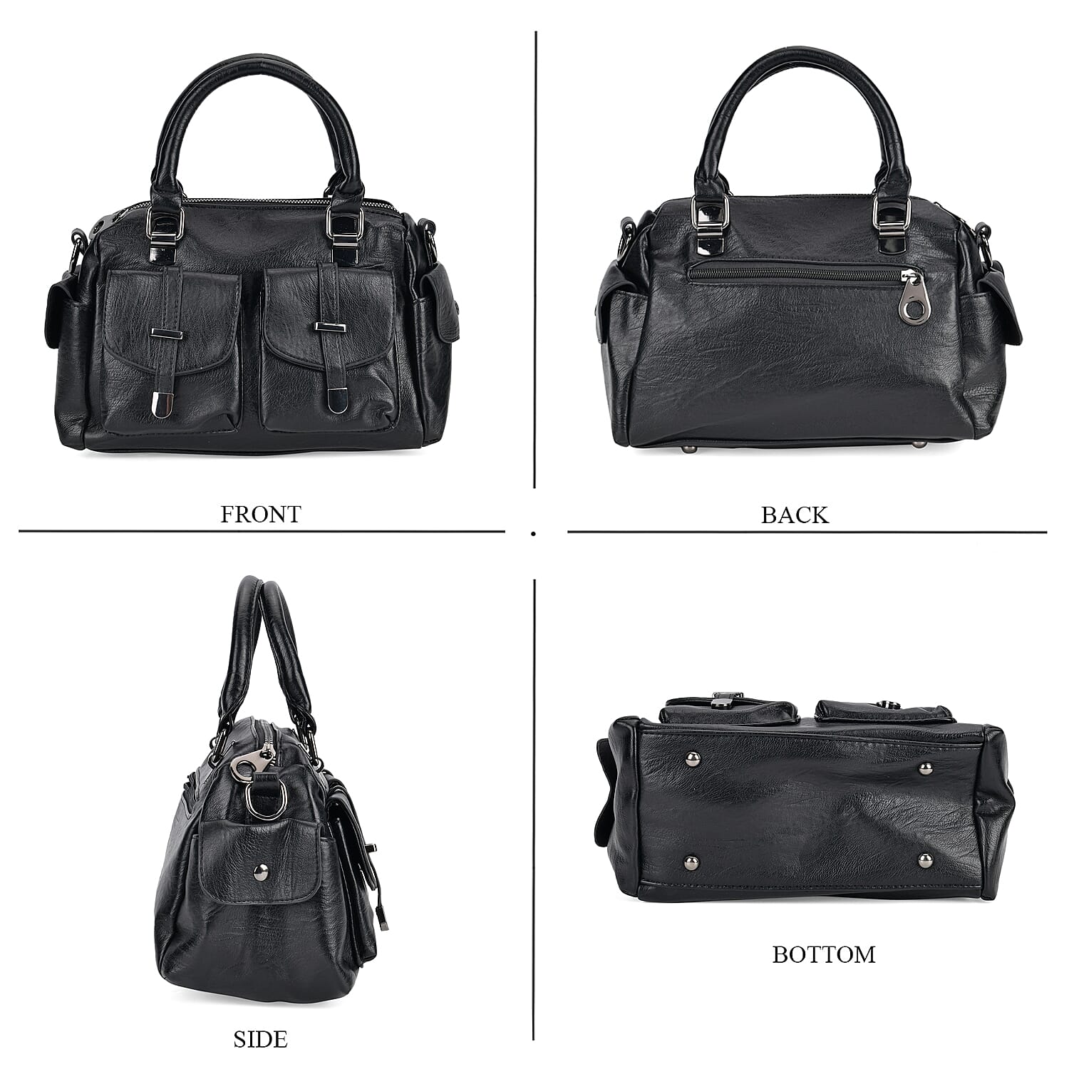 PU Patterned Crossbody Bag (Size 28x14x16 cm) - Black & Black