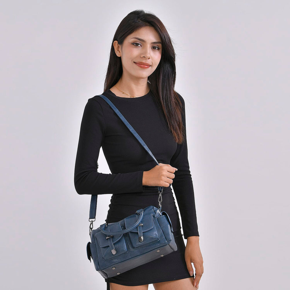 PU Patterned Crossbody Bag (Size 28x14x16 cm) - Blue & Black