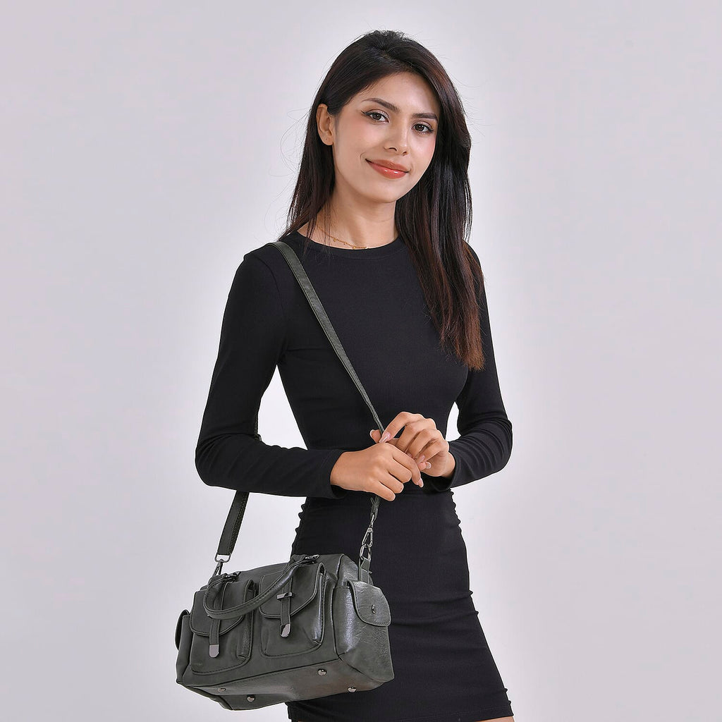 PU Patterned Crossbody Bag (Size 28x14x16 cm) - Green & Black