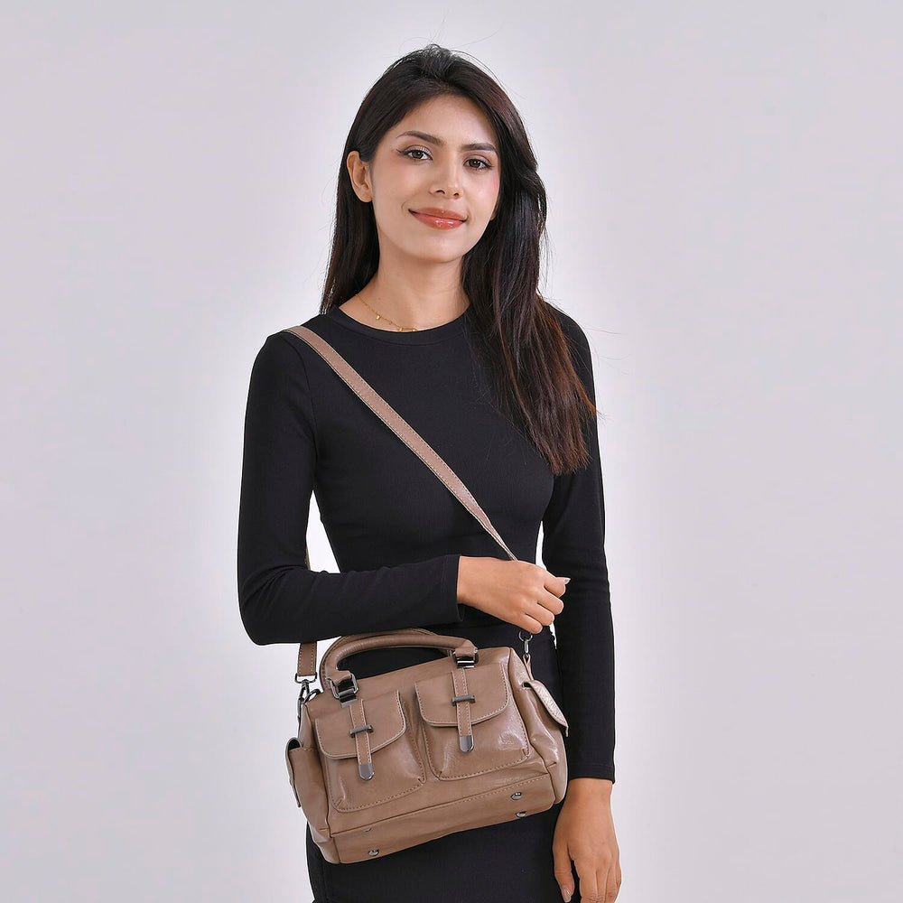 PU Patterned Crossbody Bag (Size 28x14x16 cm) - Khaki & Black