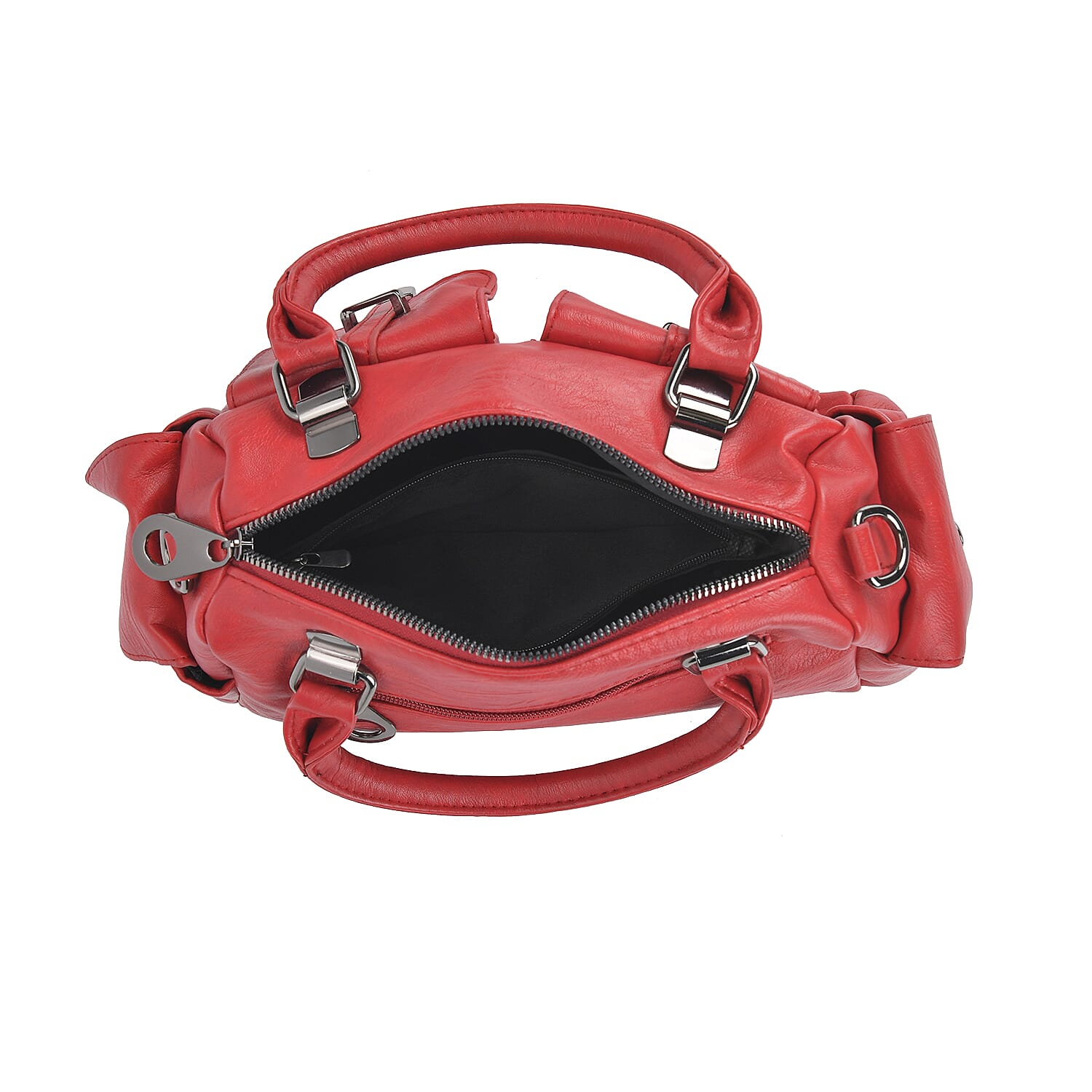 Multi-Pocket Handbag with Detachable Shoulder Strap - Red