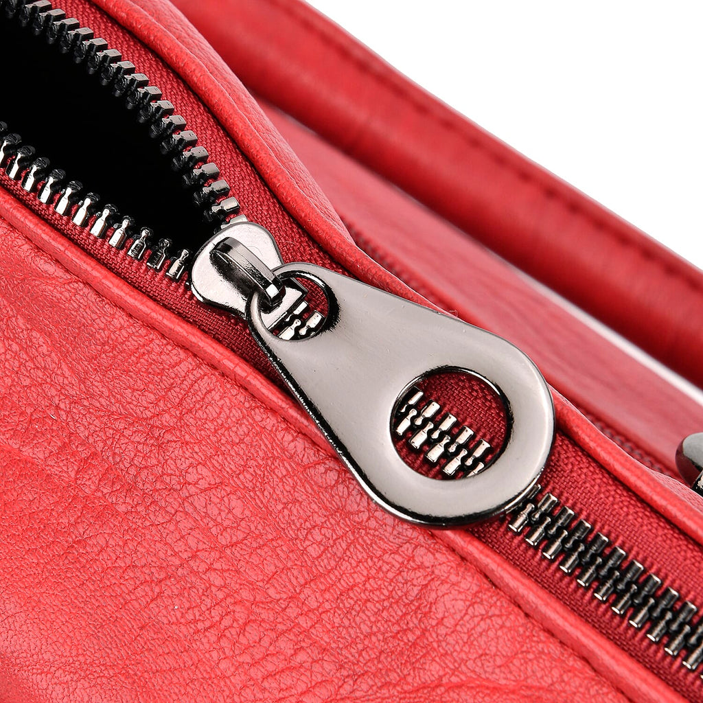 Multi-Pocket Handbag with Detachable Shoulder Strap - Red