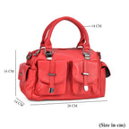 Multi-Pocket Handbag with Detachable Shoulder Strap - Red