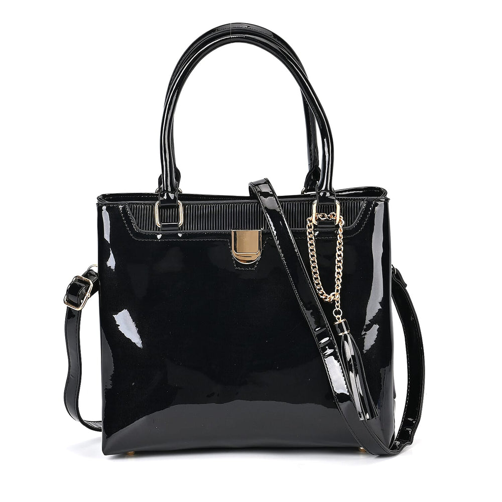 Leatherette Crossbody Bag with Handle Drop - Black