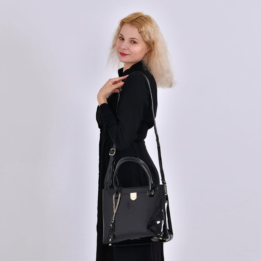 Leatherette Crossbody Bag with Handle Drop - Black