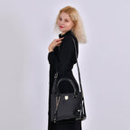 Leatherette Crossbody Bag with Handle Drop - Black