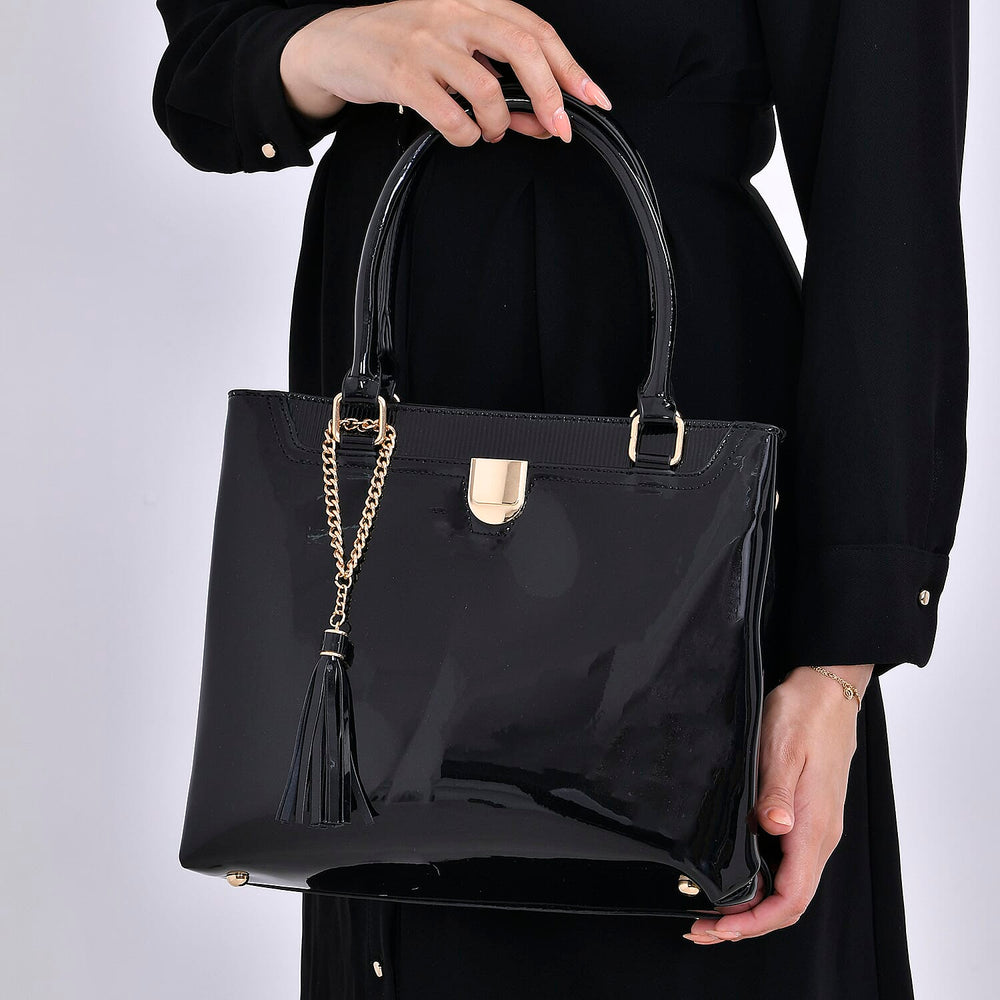 Leatherette Crossbody Bag with Handle Drop - Black