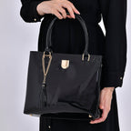 Leatherette Crossbody Bag with Handle Drop - Black