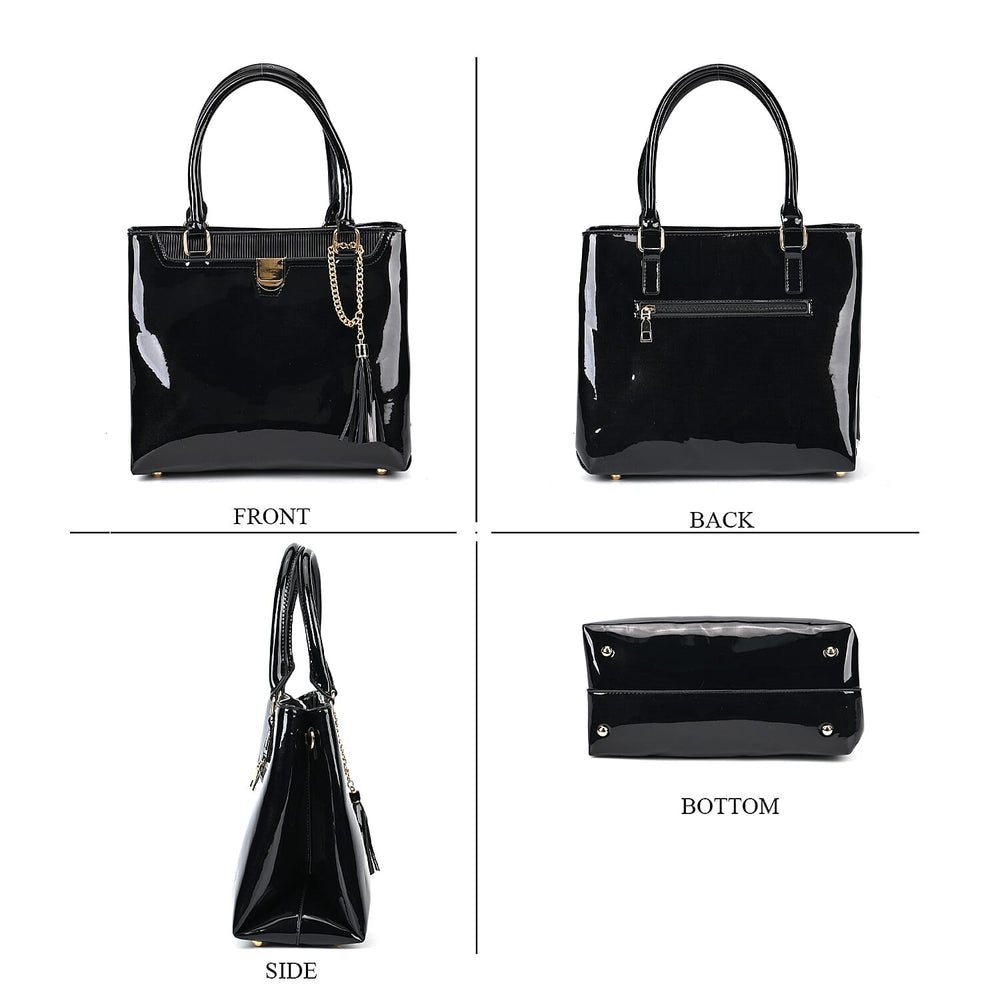 Leatherette Crossbody Bag with Handle Drop - Black