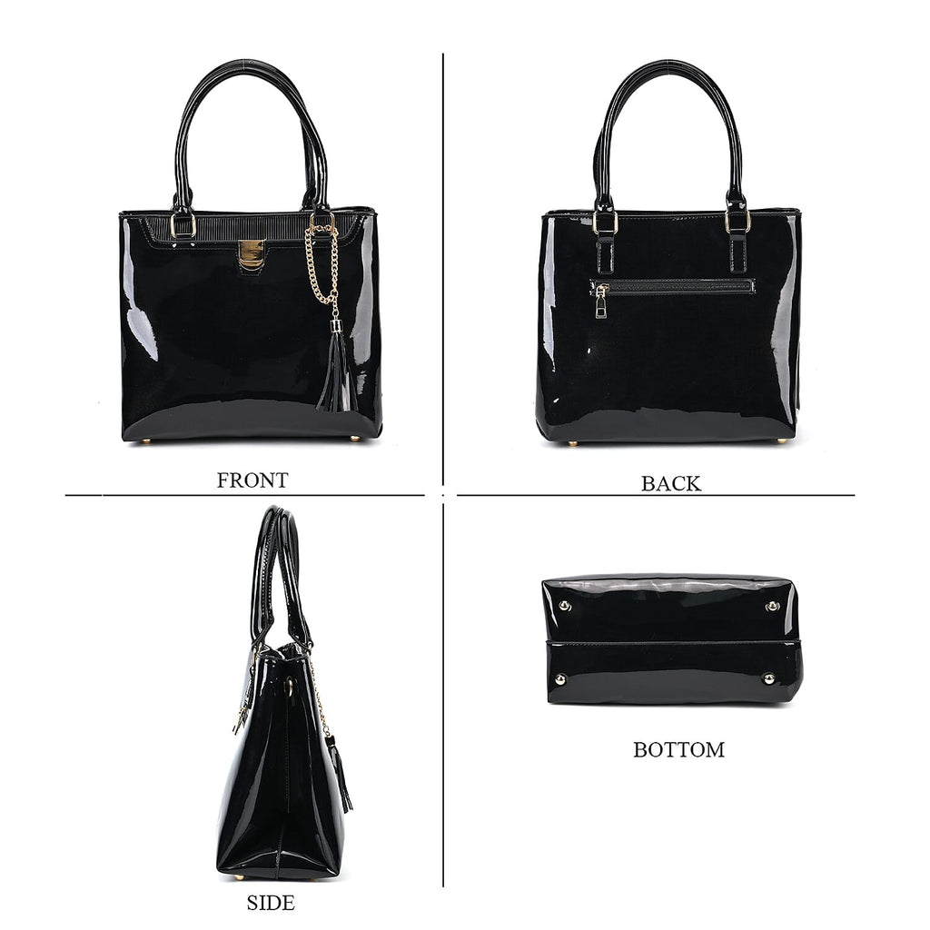 Leatherette Crossbody Bag with Handle Drop - Black