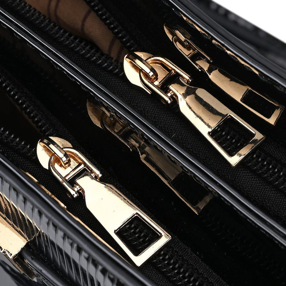 Leatherette Crossbody Bag with Handle Drop - Black
