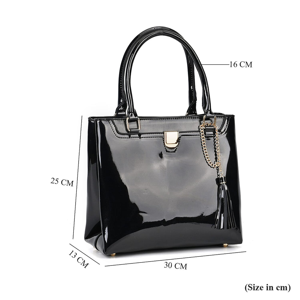Leatherette Crossbody Bag with Handle Drop - Black