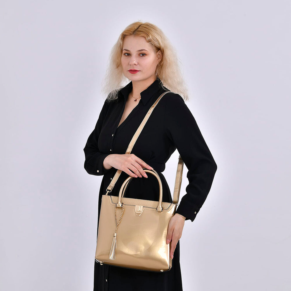 PU Patterned Crossbody Bag (Size 30x13x25 cm) - Gold & Gold