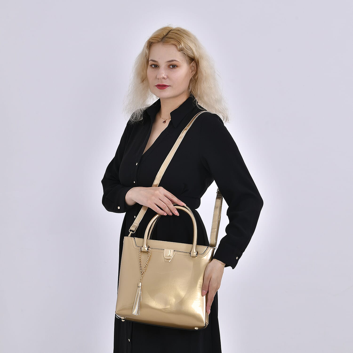PU Patterned Crossbody Bag (Size 30x13x25 cm) - Gold & Gold