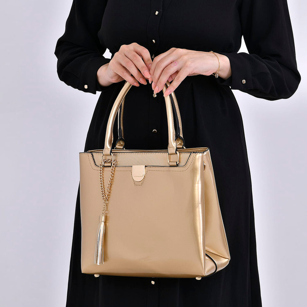PU Patterned Crossbody Bag (Size 30x13x25 cm) - Gold & Gold