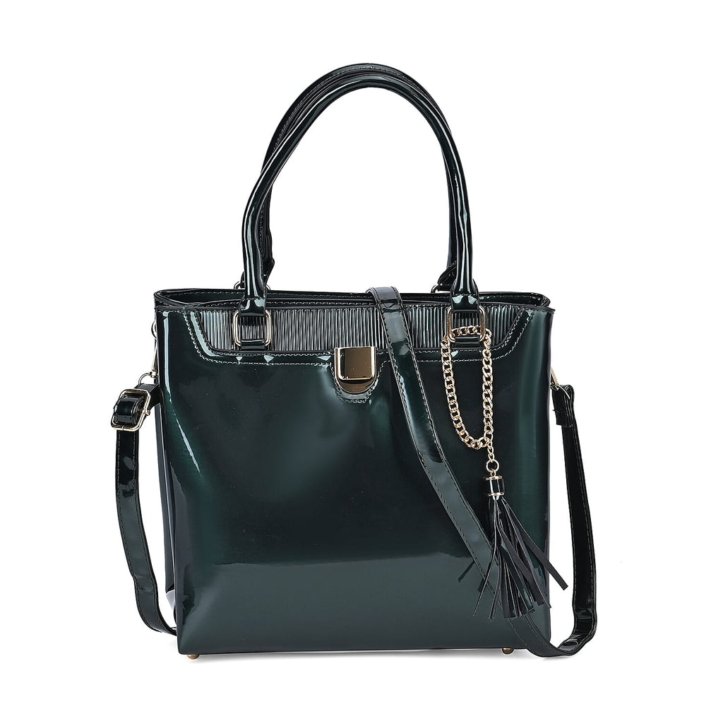Leatherette Crossbody Bag with Handle Drop - Green