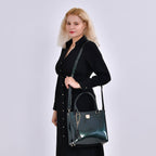 Leatherette Crossbody Bag with Handle Drop - Green