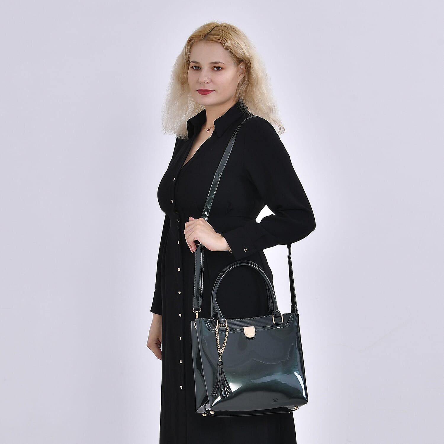 Leatherette Crossbody Bag with Handle Drop - Green