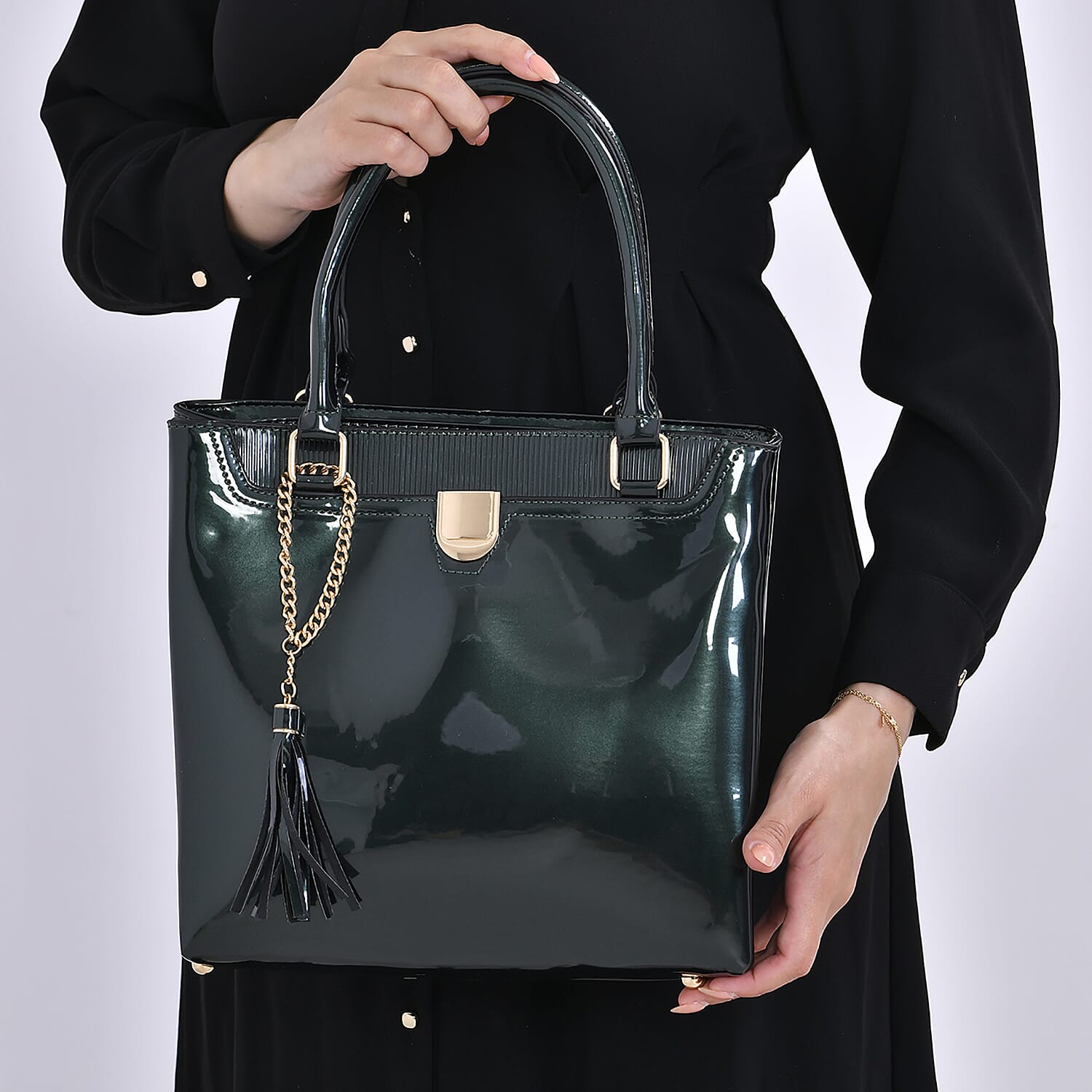 Leatherette Crossbody Bag with Handle Drop - Green