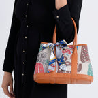 Trendy Graffiti Tote Bag with Mini Pouch - Brown - Multicolour