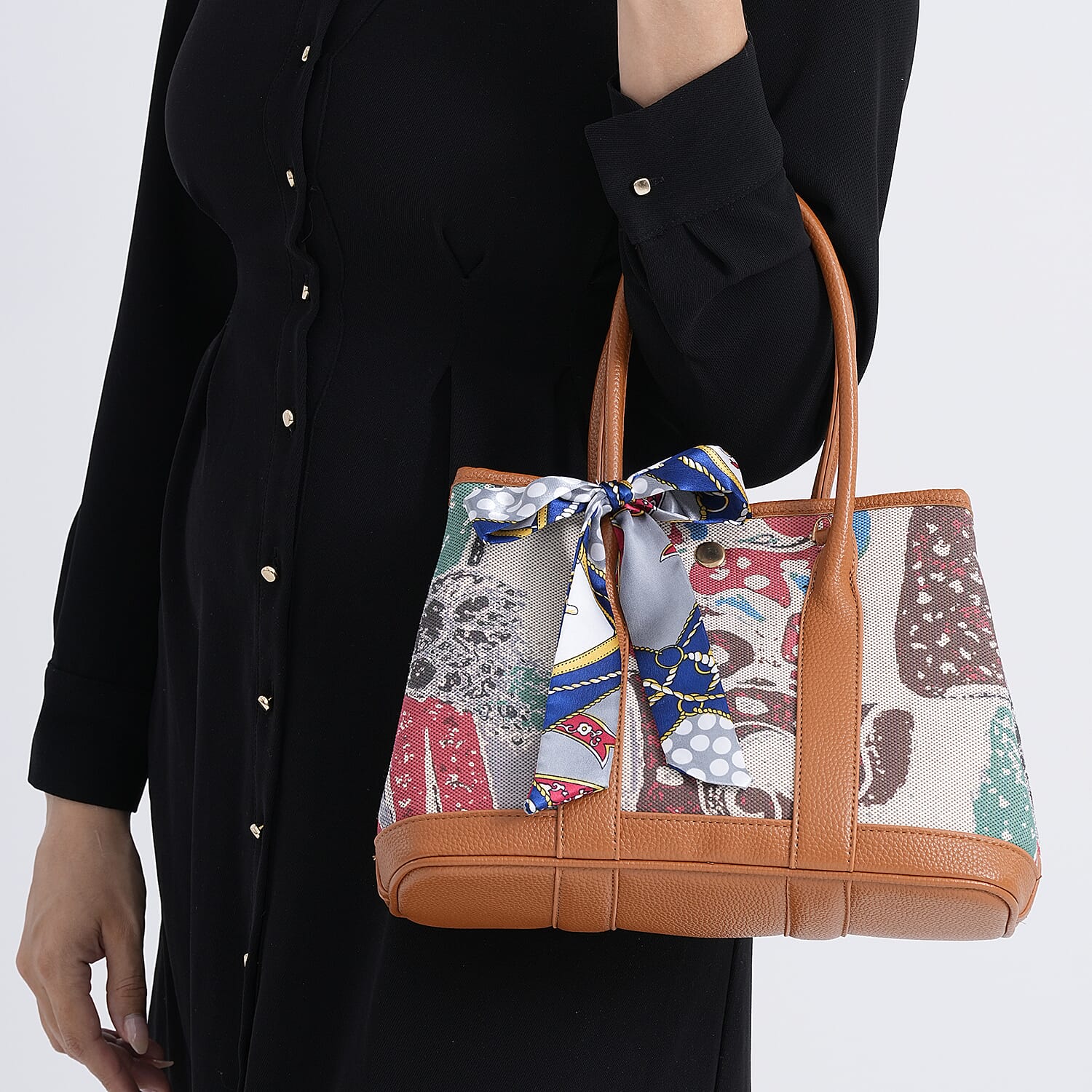 Trendy Graffiti Tote Bag with Mini Pouch - Brown - Multicolour
