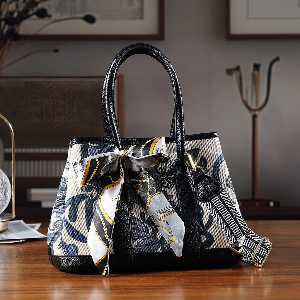 Trendy Graffiti Tote Bag with Mini Pouch - Black - Blue