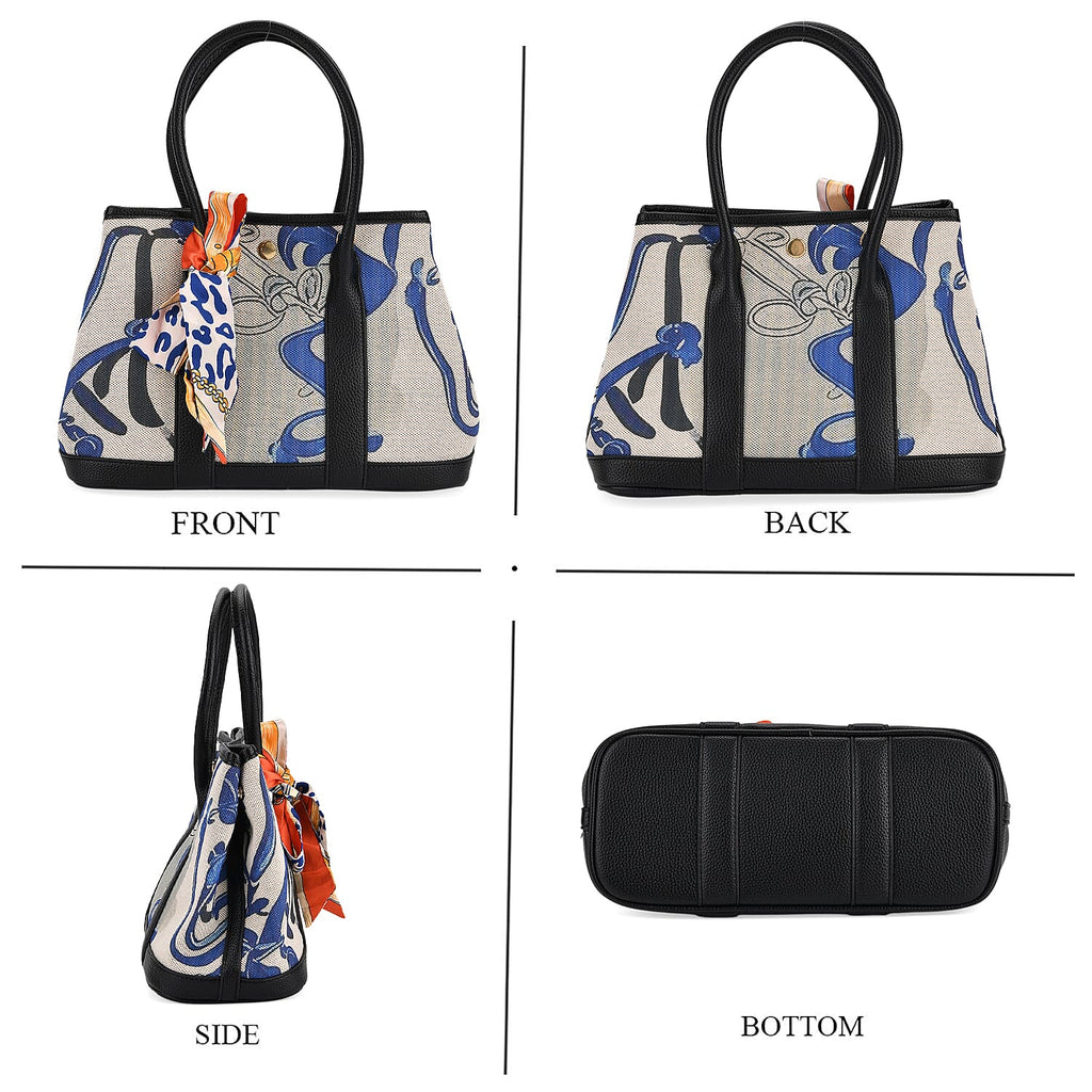 Trendy Graffiti Tote Bag with Mini Pouch - Black - Blue