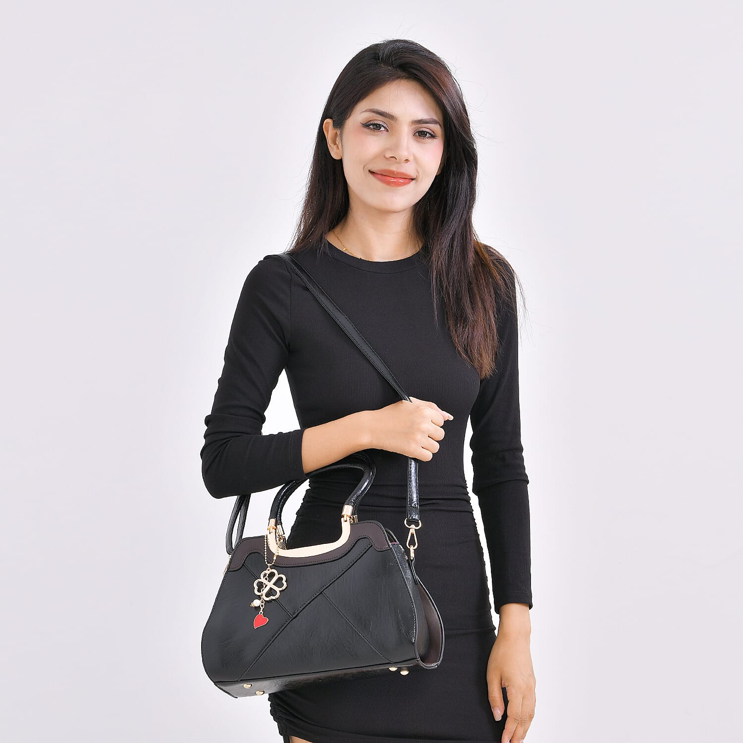 PU Patterned Crossbody Bag (Size 31x13x21 cm) - Black & Black