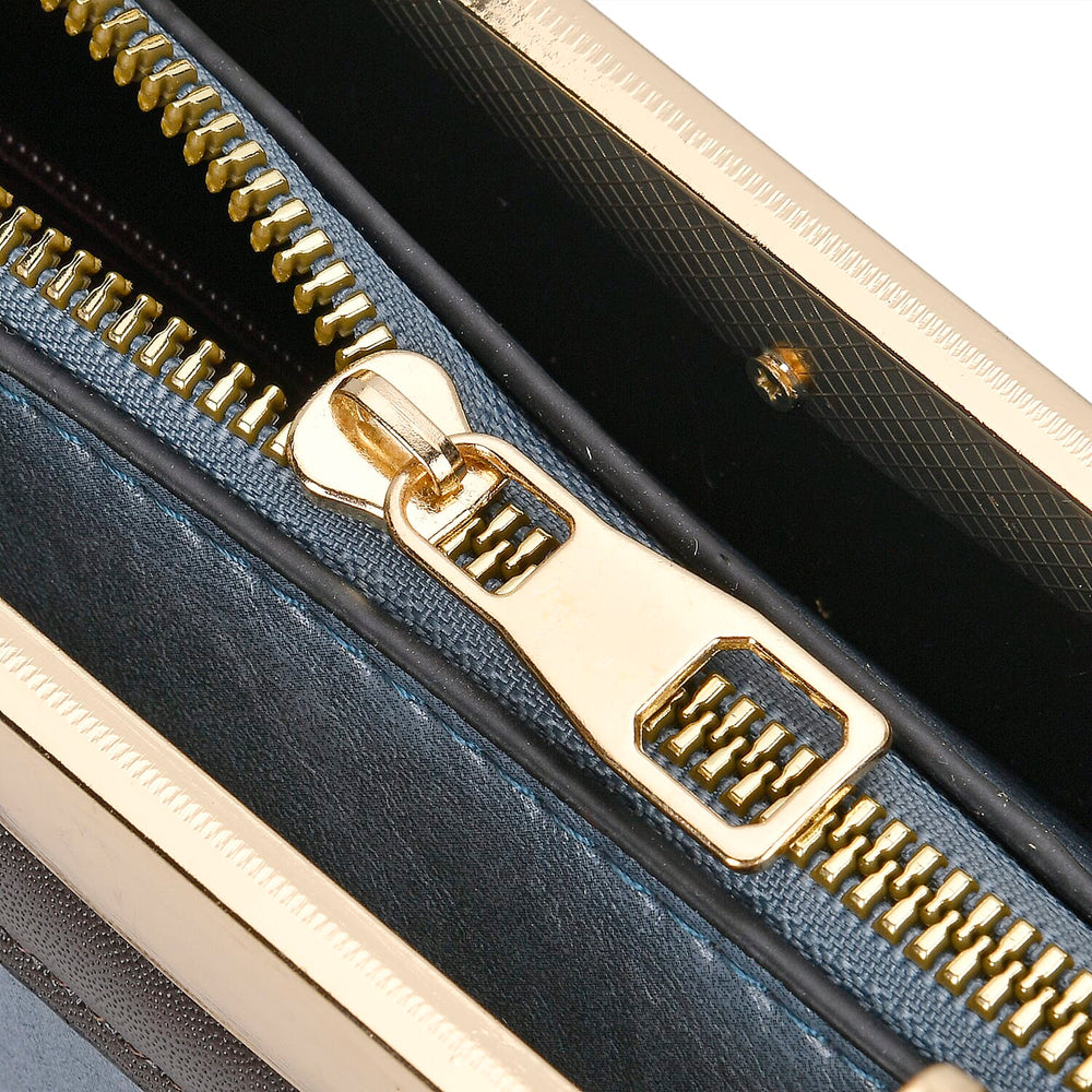 Leatherette Crossbody Bag with Four-Leaf Clover Hanging - Blue