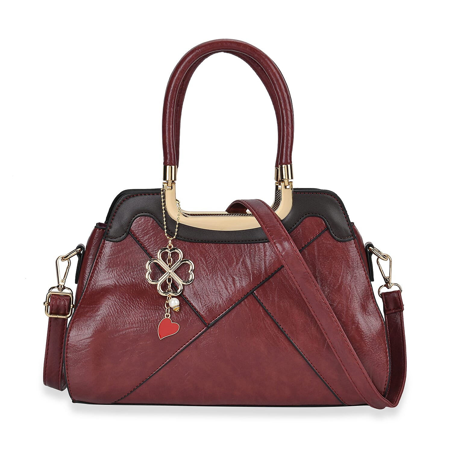 PU Patterned Crossbody Bag (Size 31x13x21 cm) - Burgundy & Black
