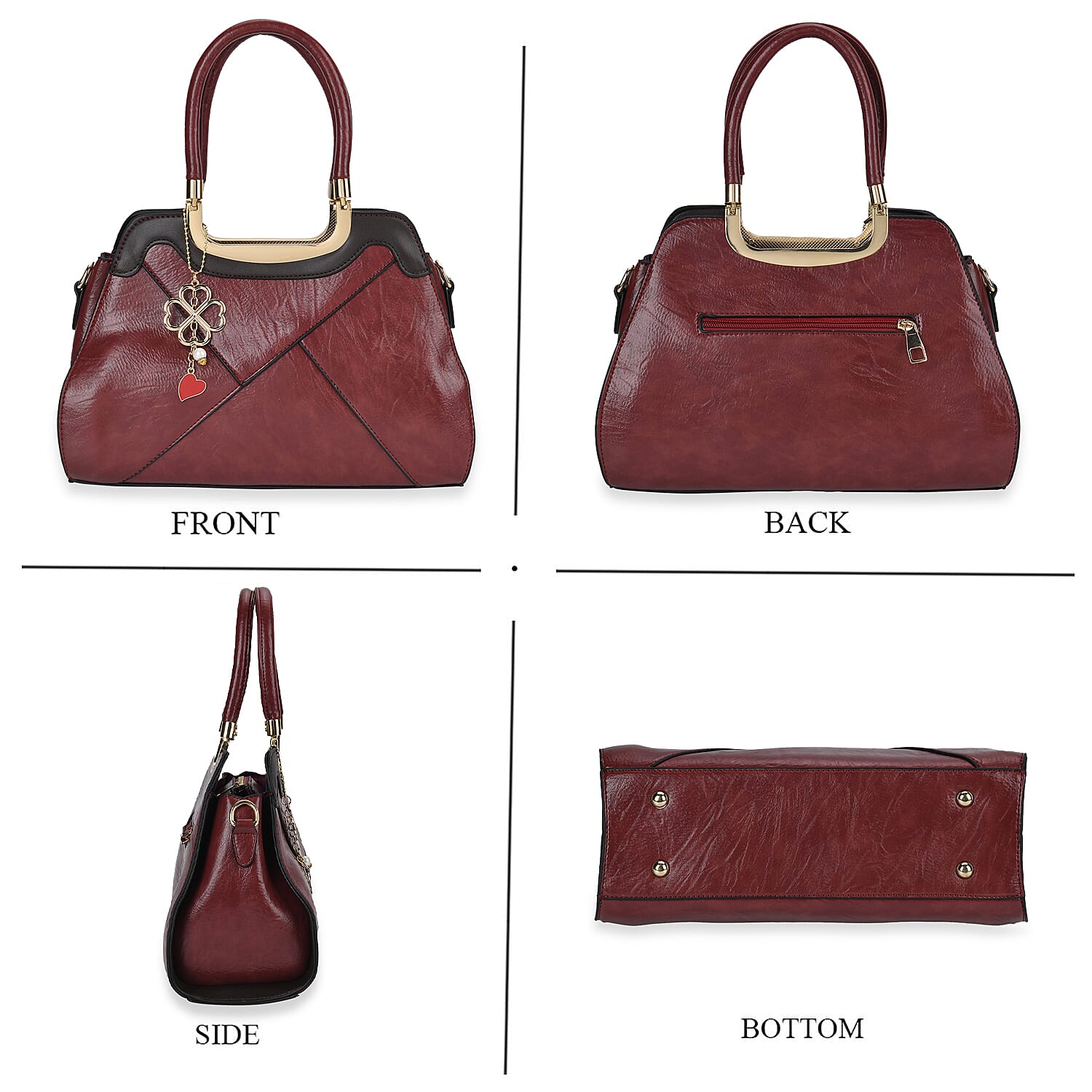 PU Patterned Crossbody Bag (Size 31x13x21 cm) - Burgundy & Black