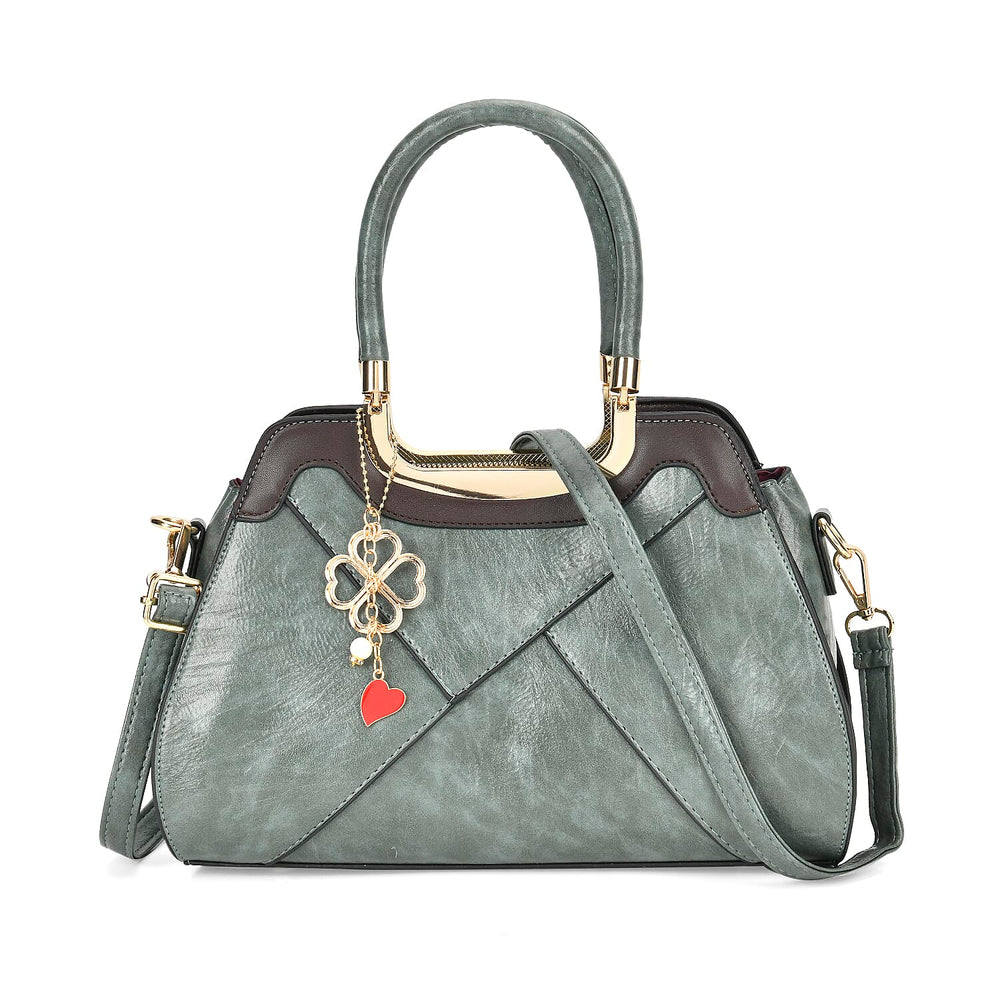 Leatherette Crossbody Bag with Four-Leaf Clover Hanging - Green