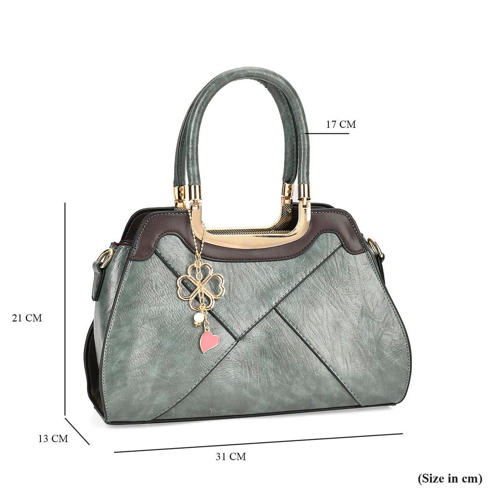 Leatherette Crossbody Bag with Four-Leaf Clover Hanging - Green