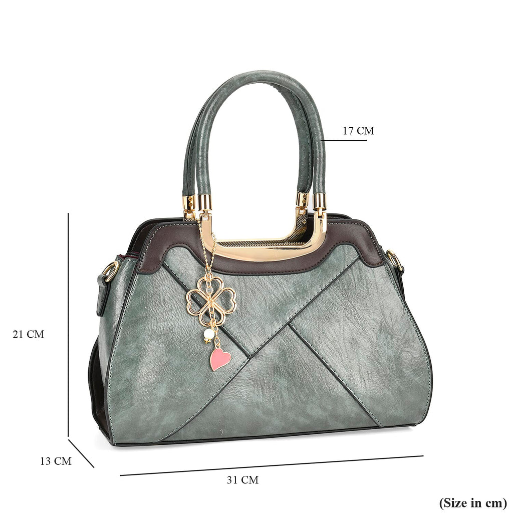 Leatherette Crossbody Bag with Four-Leaf Clover Hanging - Green