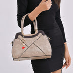 Leatherette Crossbody Bag with Four-Leaf Clover Hanging - Khaki
