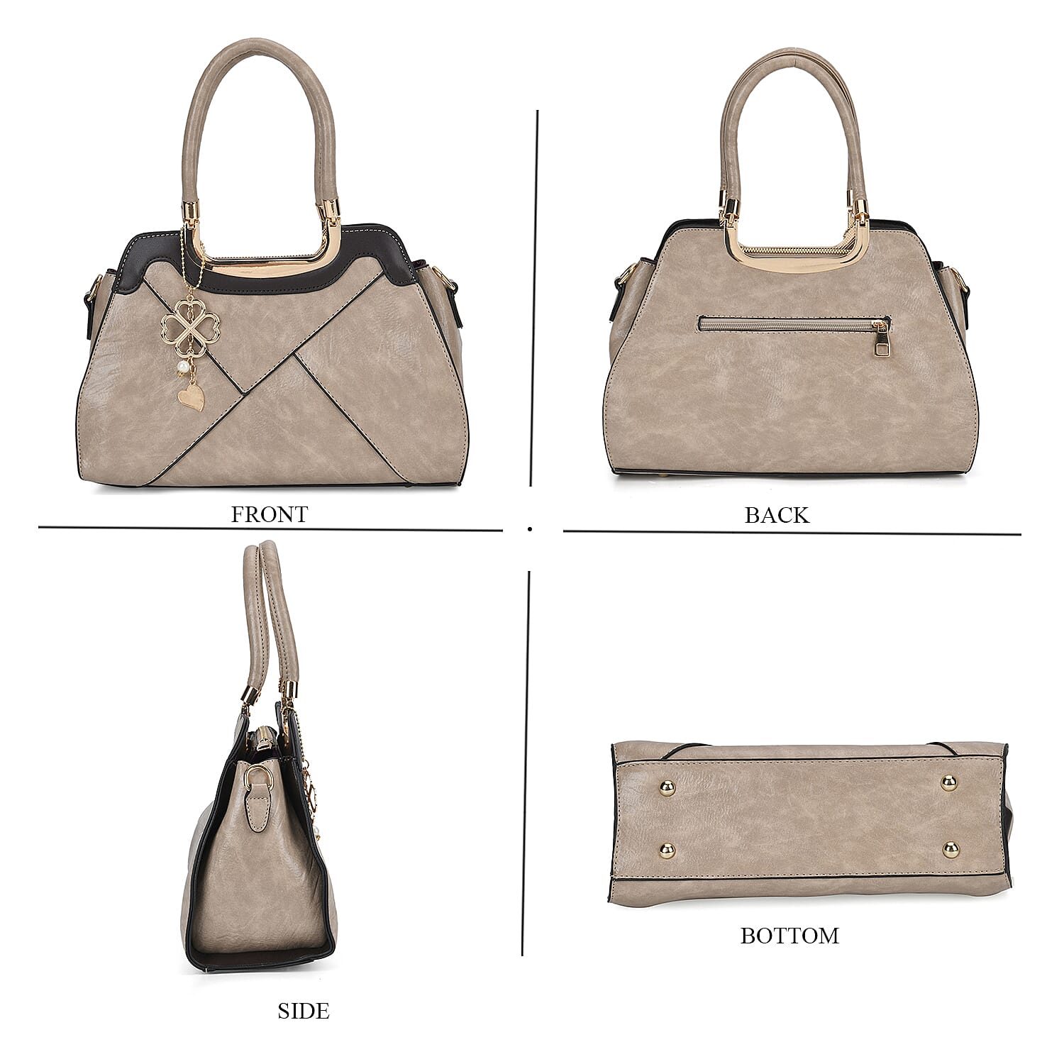 Leatherette Crossbody Bag with Four-Leaf Clover Hanging - Khaki