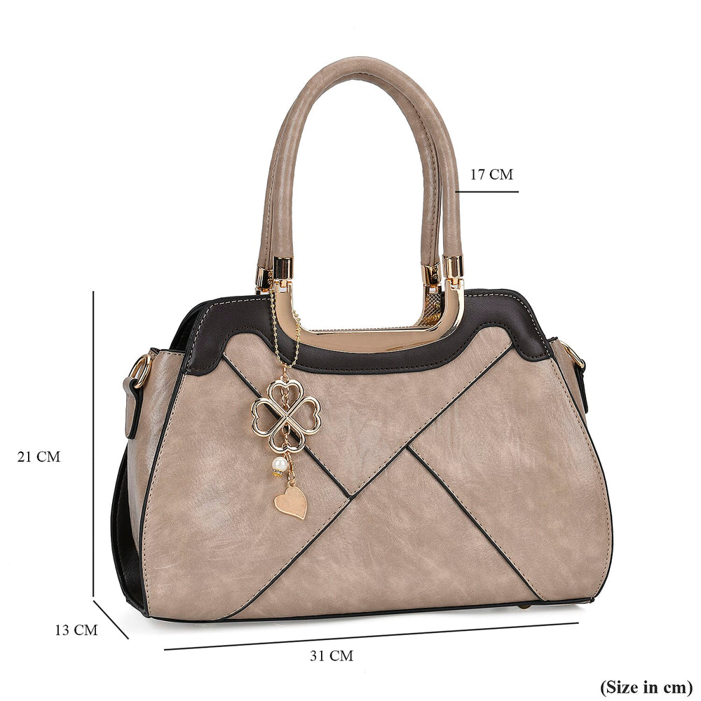 Leatherette Crossbody Bag with Four-Leaf Clover Hanging - Khaki