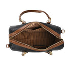 Leatherette Satchel Crossbody Bag with Handle Drop - Black - Coffee