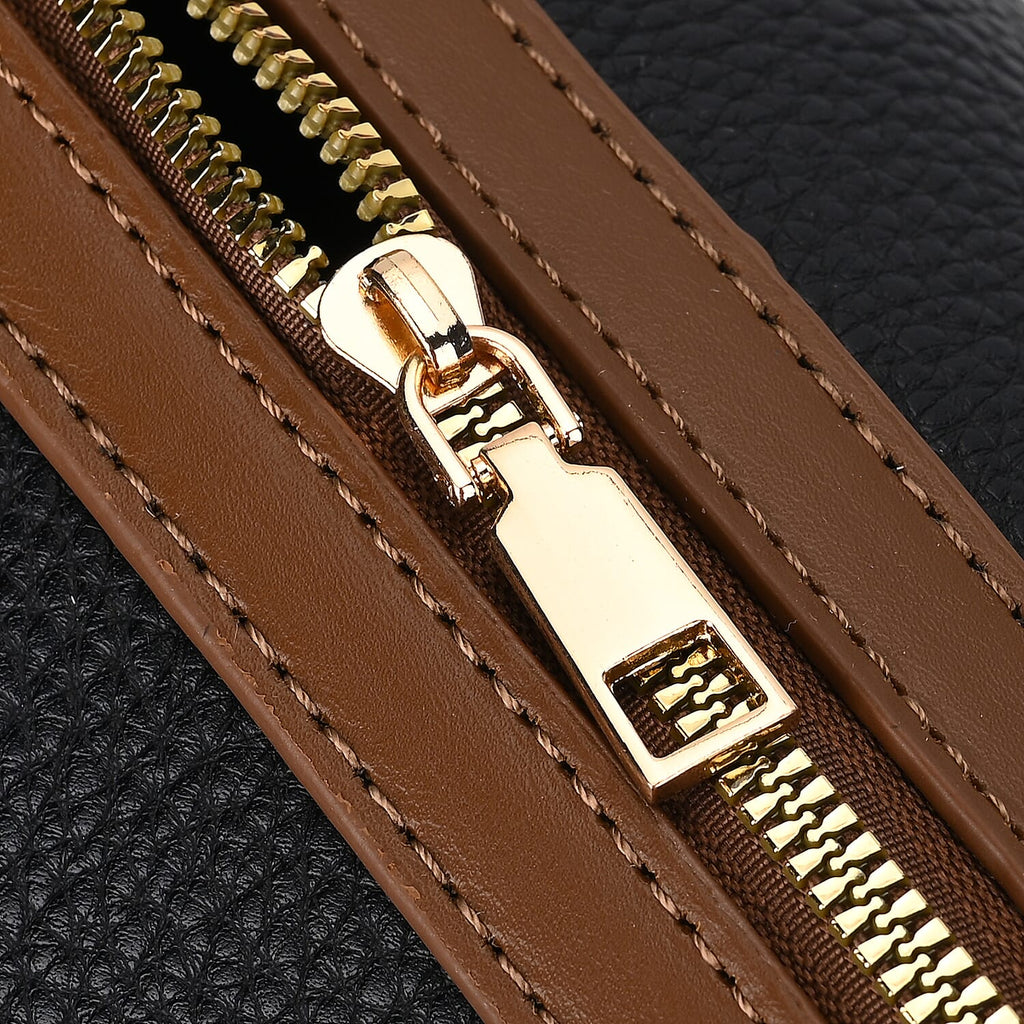 Leatherette Satchel Crossbody Bag with Handle Drop - Black - Coffee