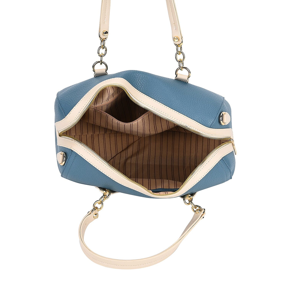One Time Designer Closeout - Fully Lined Luxury Handbag With Adjustable Cross Body Strap - Blue