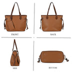 Leatherette Tote Bag with Pouch - Brown