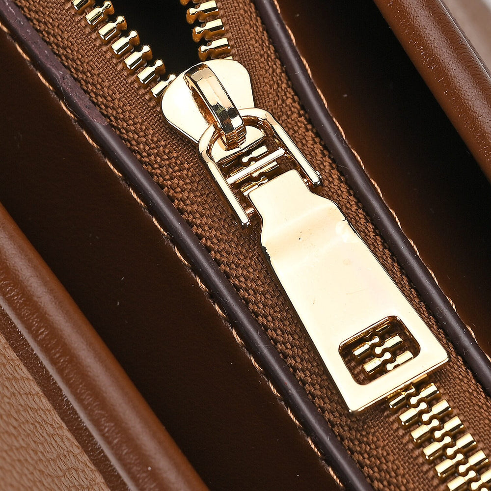 Leatherette Tote Bag with Pouch - Brown