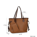 Leatherette Tote Bag with Pouch - Brown