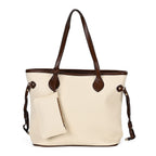 Leatherette Tote Bag with Pouch - Off White