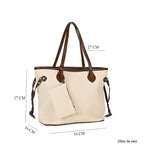 Leatherette Tote Bag with Pouch - Off White